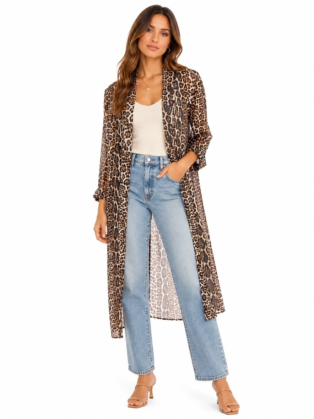 Leopard Print Long Sleeve Sheer Cardigan